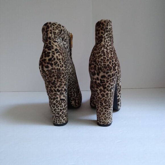 Leopard 5" Block Heel  Almond Toe Velvet/Faux Suede Ankle Boots  As New Sz 9.5 - Picture 3 of 11